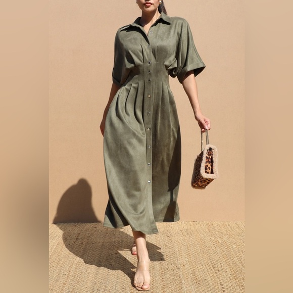 Suede Button Down Dress - Picture 1 of 7